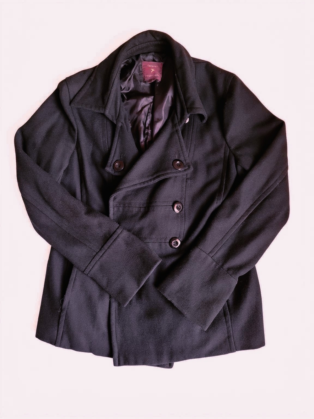 Forever 21 Classic Black Double-Breasted Women's Peacoat